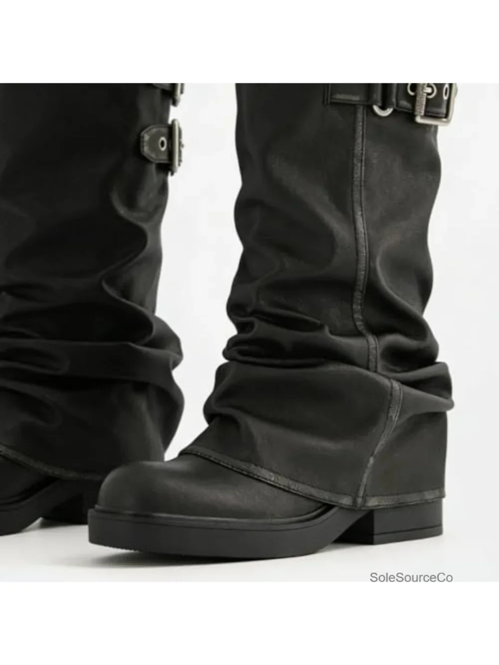 Fold Over Knee High Slouch Boots Chunky Platform Goth Women's Synthetic Rubber
